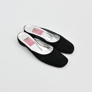 Vtg Lilly Pulitzer Suede Mule Flats Womens Size 6.5 Black Slip On Leather Italy